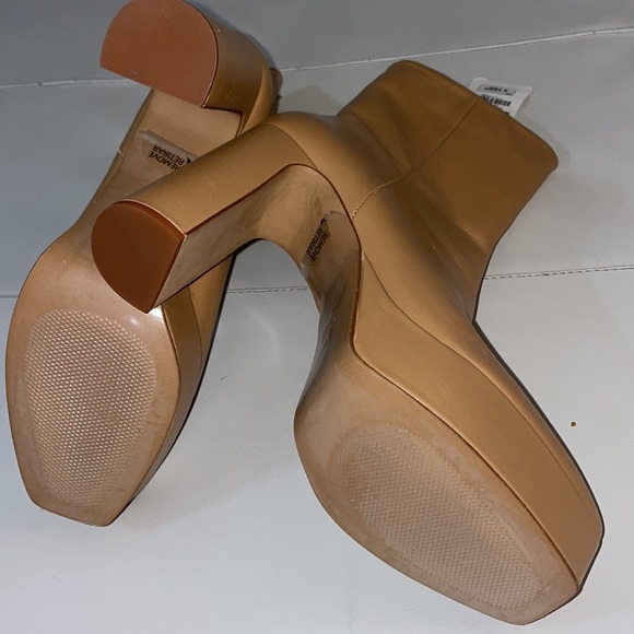 NWT Zara nude tan cognac genuine leather platform ankle boots 38 Fall Staple - Picture 6 of 7